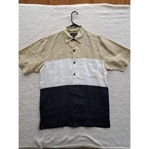 Johnny Handsome Mens Button Down Linen Embroidered Shirt Sz Large